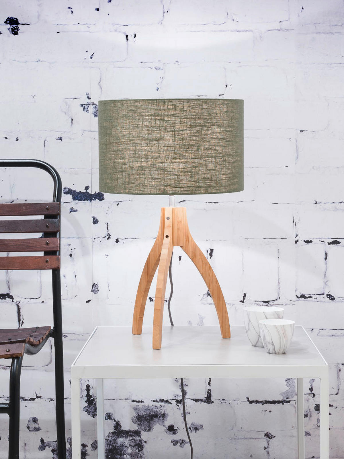 STOLNÍ LAMPA, nástěnný stmívač, 36/54 cm  - zelená/přírodní barvy, Trend, dřevo/textil (36/54cm) - Good & Mojo