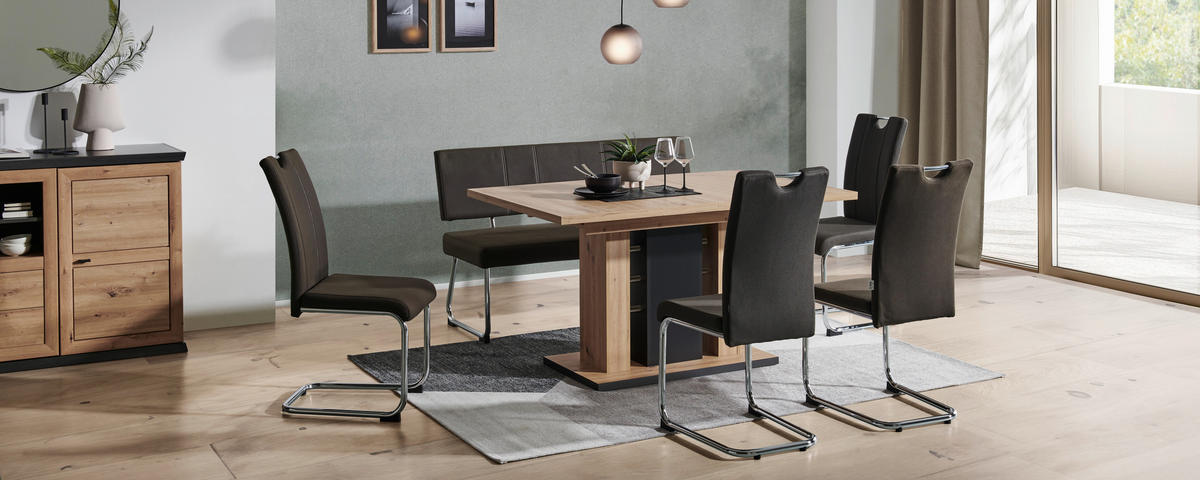 TABLE in Metall, Holzwerkstoff 140-180/90/75,5 cm  - Schwarz/Eiche Artisan, Konventionell, Holzwerkstoff/Metall (140-180/90/75,5cm) - Carryhome