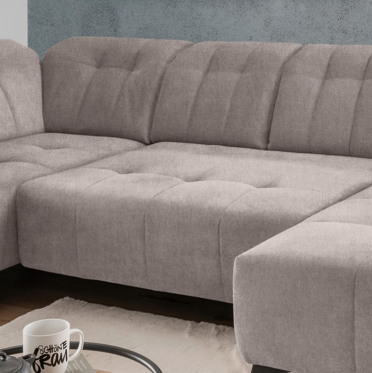 WOHNLANDSCHAFT in Mikrofaser Taupe  - Taupe/Schwarz, Modern, Textil/Metall (200/337/180cm) - Livetastic