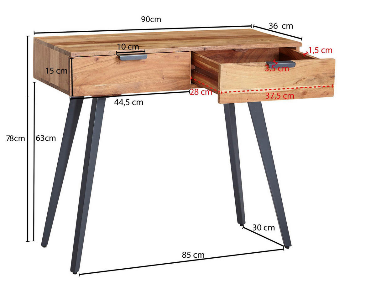 KONSOLENTISCH in Holz 36/90/78 cm    - Grau/Akaziefarben, MODERN, Holz/Metall (36/90/78cm) - MID.YOU