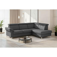 ECKSOFA 245/194 cm ARNGAST E in Echtleder Schwarz Kopfteilverstellung  245/194 cm  - Chromfarben/Schwarz, Basics, Leder/Textil (245/194cm) - Sit & More