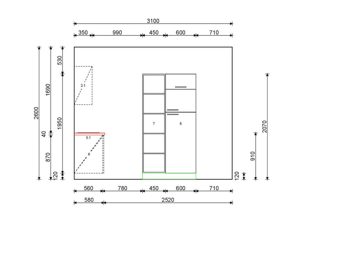KÜCHENLEERBLOCK   in Eichefarben, Hellgrün  - Eichefarben/Schwarz, MODERN, Holzwerkstoff/Metall - Welnova