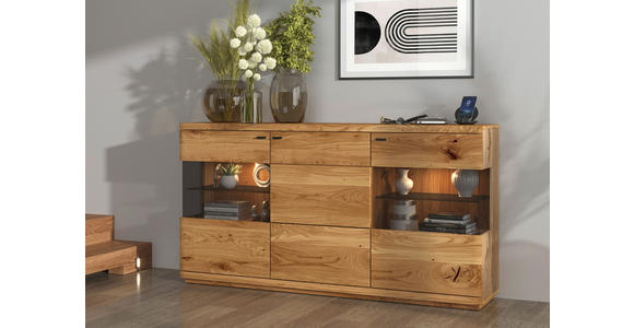 SIDEBOARD 181/95/38 cm  - Eichefarben/Schwarz, Natur, Glas/Holz (181/95/38cm) - Linea Natura