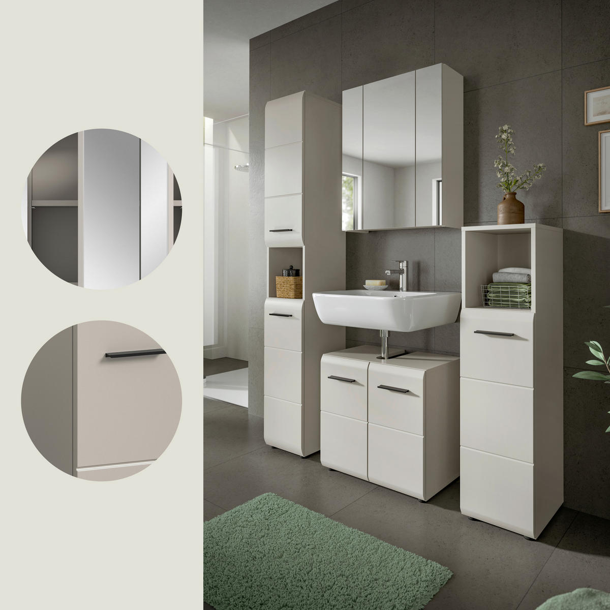 BADEZIMMER 4-teilig 120 cm  - Kaschmir/Schwarz, Trend, Glas/Holzwerkstoff (120cm) - MID.YOU