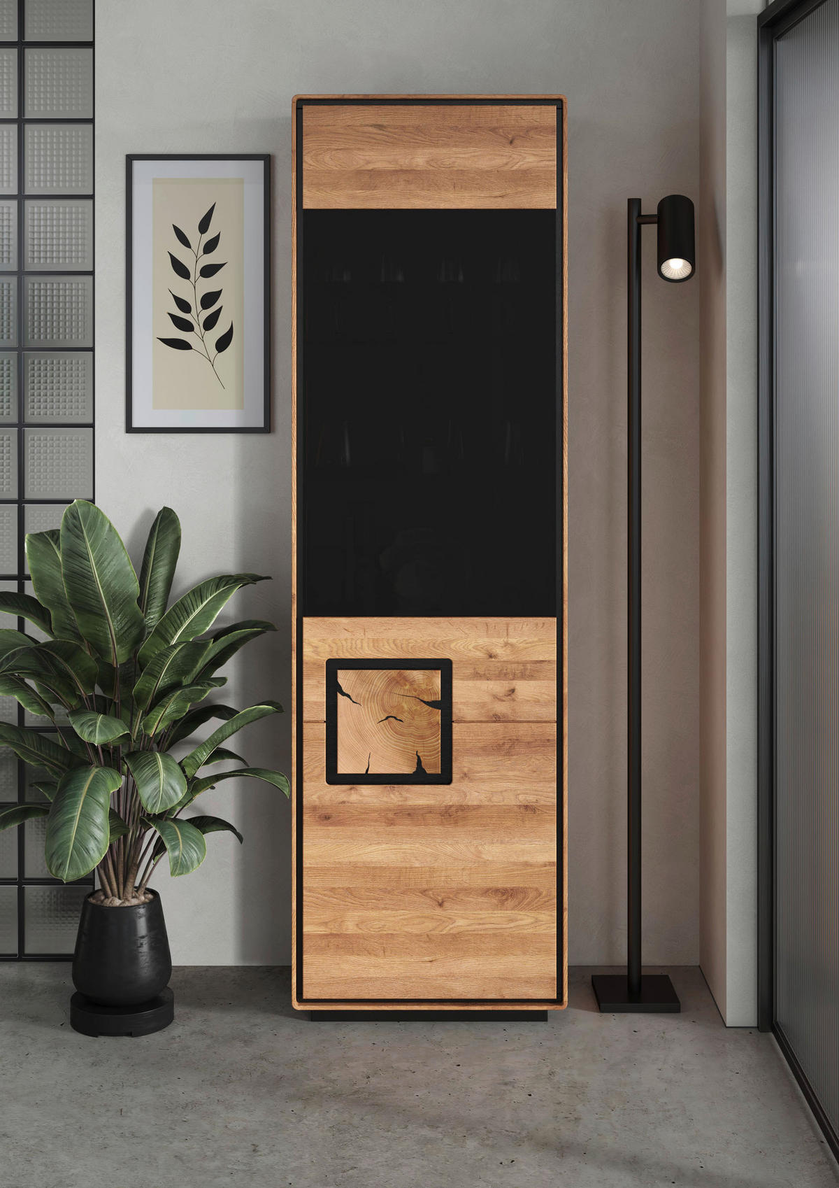VITRINE  in massiv Wildeiche Schwarz, Wildeiche  - Wildeiche/Schwarz, Basics, Glas/Holz (60/203/40cm) - Livetastic