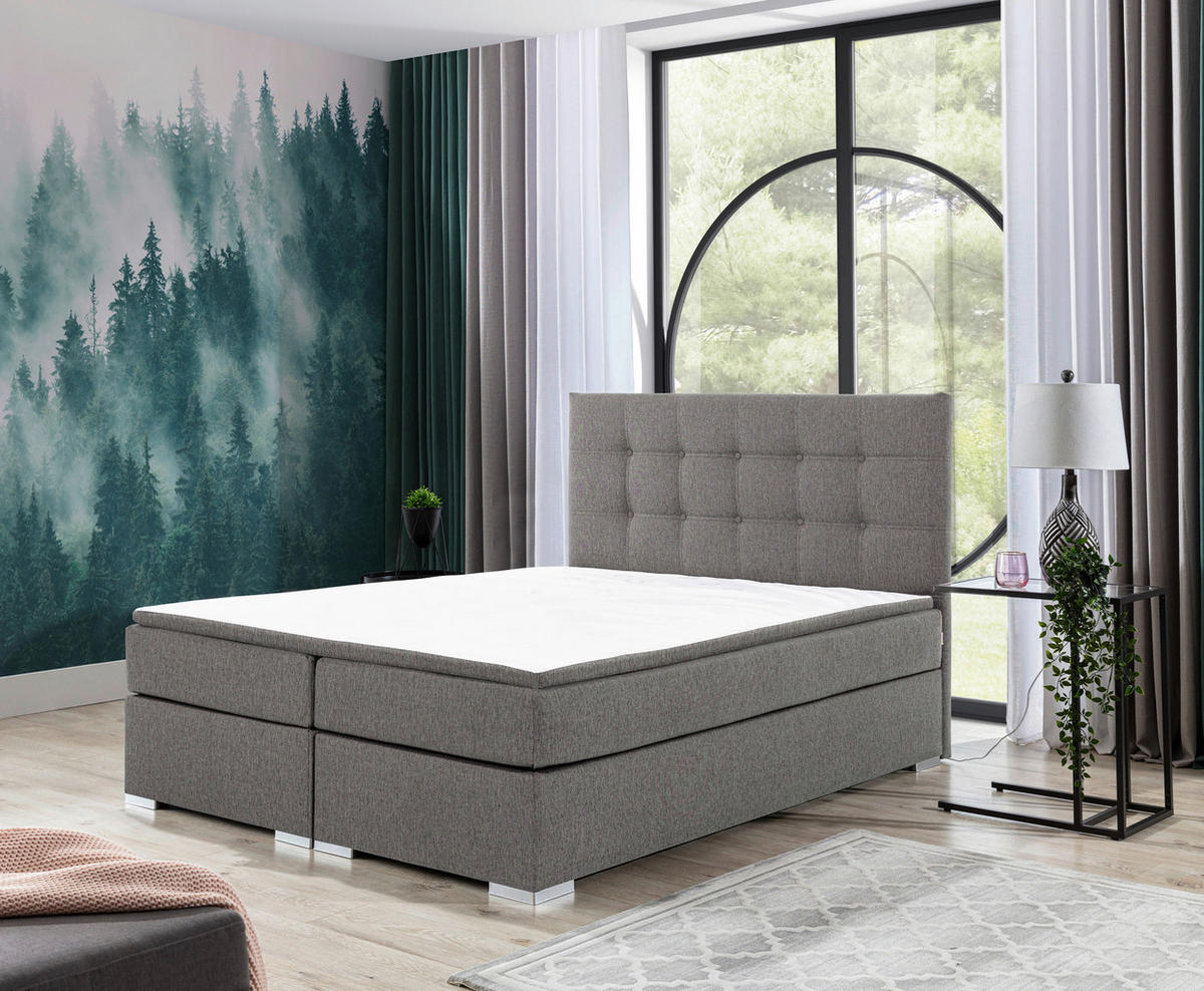 BOXSPRINGBETT 160/200 cm  in Hellgrau  - Silberfarben/Hellgrau, MODERN, Textil (160/200cm) - MID.YOU