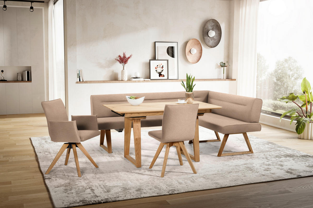 ECKBANK in Holz, Textil Eichefarben, Beige  - Eichefarben/Beige, Konventionell, Holz/Textil (230/170cm) - Moderano