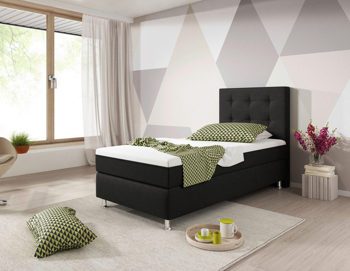 BOXSPRINGBETT 90/200 cm  in Schwarz  - Silberfarben/Schwarz, KONVENTIONELL, Textil/Metall (90/200cm) - MID.YOU