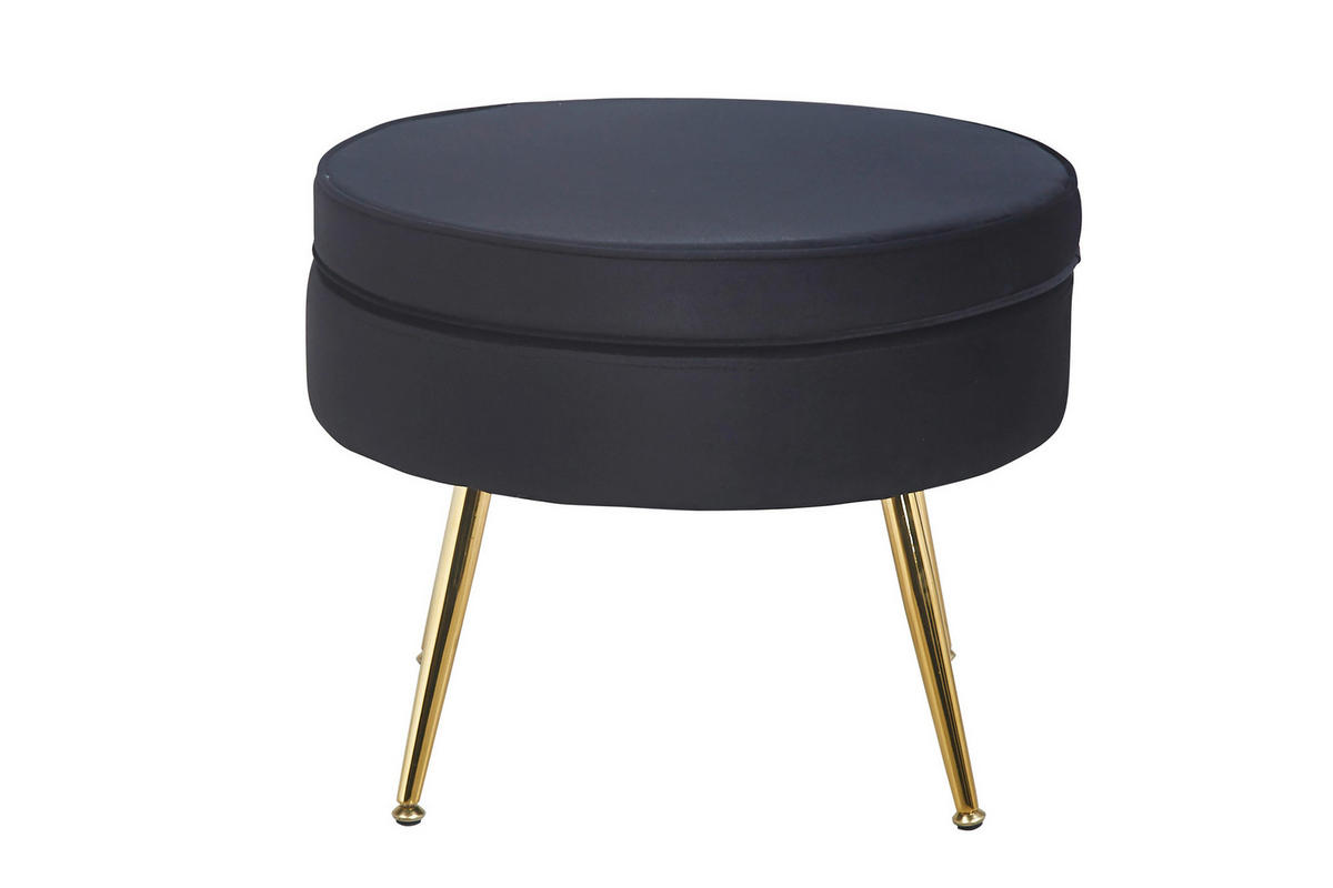 HOCKER Samt Schwarz  - Goldfarben/Schwarz, MODERN, Textil/Metall (52/41/52cm) - Livetastic