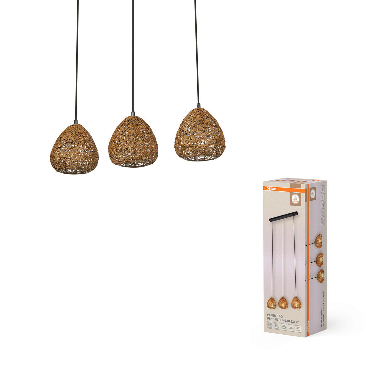 HÄNGELEUCHTE 61/16/150 cm  - Beige, Basics, Papier/Metall (61/16/150cm) - Osram