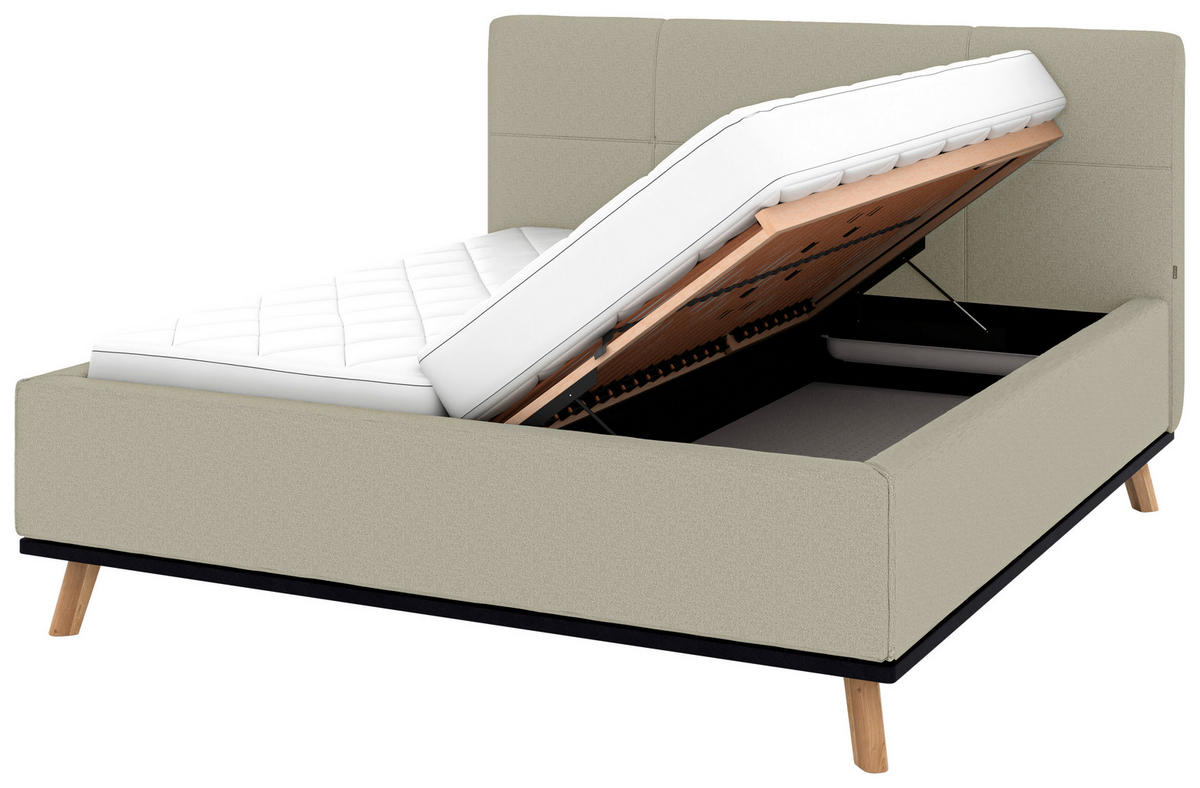 POLSTERBETT 160/200 cm,  in Hellgrau, Matratze, Lattenrost, Bettkasten, H2 + H3 = mittel + fest  - Eichefarben/Hellgrau, Design, Holz/Textil (160/200cm) - Musterring