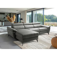 ECKSOFA SONO in Lederlook Echtleder Anthrazit Armteilverstellung, Kopfteilverstellung  179/252 cm  - Anthrazit/Schwarz, Design, Leder/Textil (179/252cm) - Livetastic