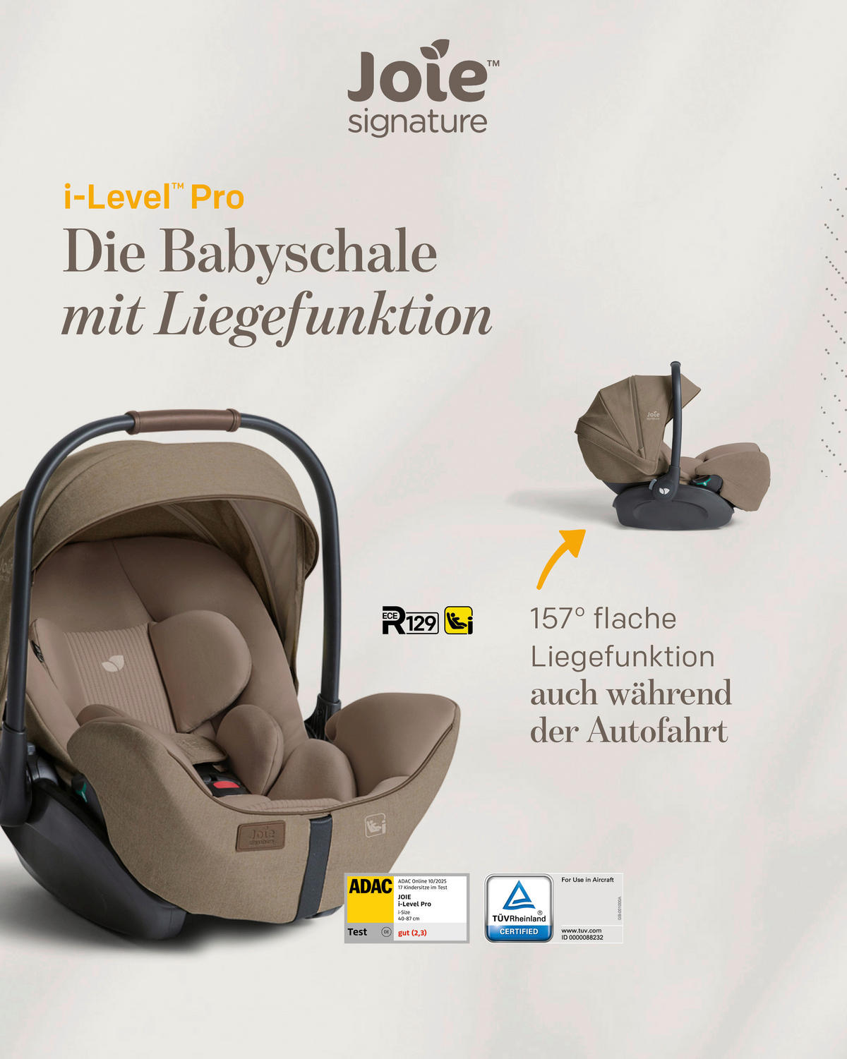 KINDERWAGENSET  Vinca 4in1 inkl. i-Level Pro und i-Base Encore  Sandstone  - Greige/Schwarz, Basics, Metall (65/109/97cm) - JOIE SIGNATURE