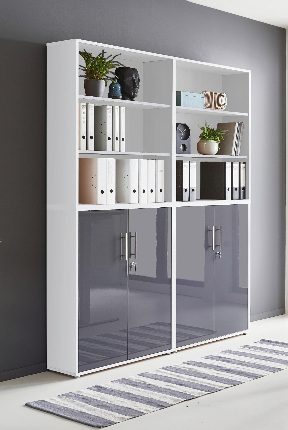AKTENSCHRANK Weiß, Anthrazit Hochglanz  - Anthrazit Hochglanz/Weiß, MODERN, Holzwerkstoff (168,8/227,2/33cm) - MID.YOU