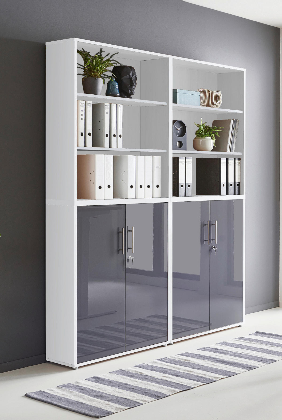AKTENSCHRANK Weiß, Anthrazit Hochglanz  - Anthrazit Hochglanz/Weiß, MODERN, Holzwerkstoff (168,8/227,2/33cm) - MID.YOU