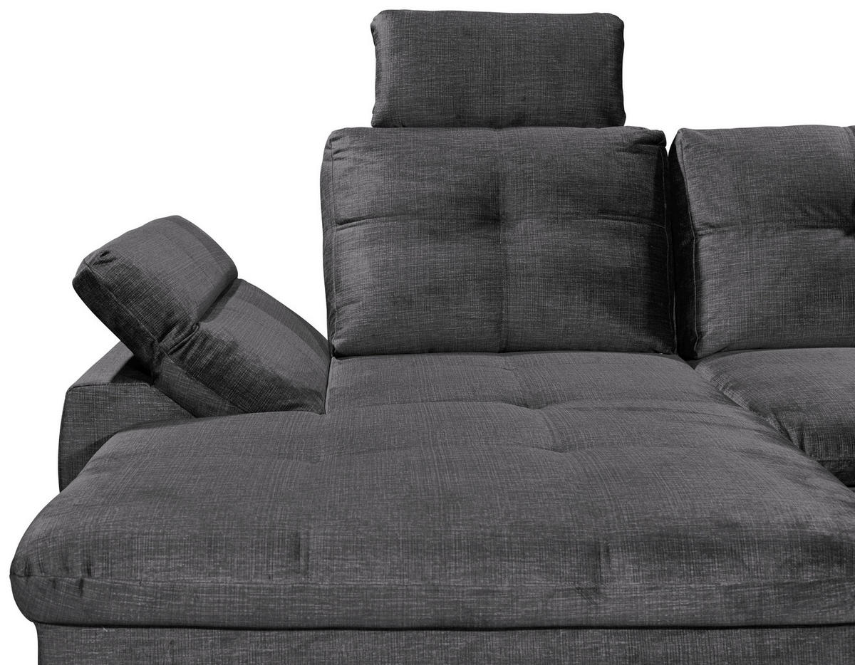 WOHNLANDSCHAFT Grau Mikrovelours  - Schwarz/Grau, KONVENTIONELL, Kunststoff/Textil (127/334/217cm) - Carryhome
