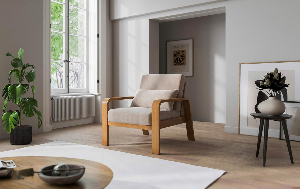 FERNSEHSESSEL in Mikrofaser Naturfarben  - Eichefarben/Naturfarben, Konventionell, Holz/Textil (79/91/93cm) - Livetastic