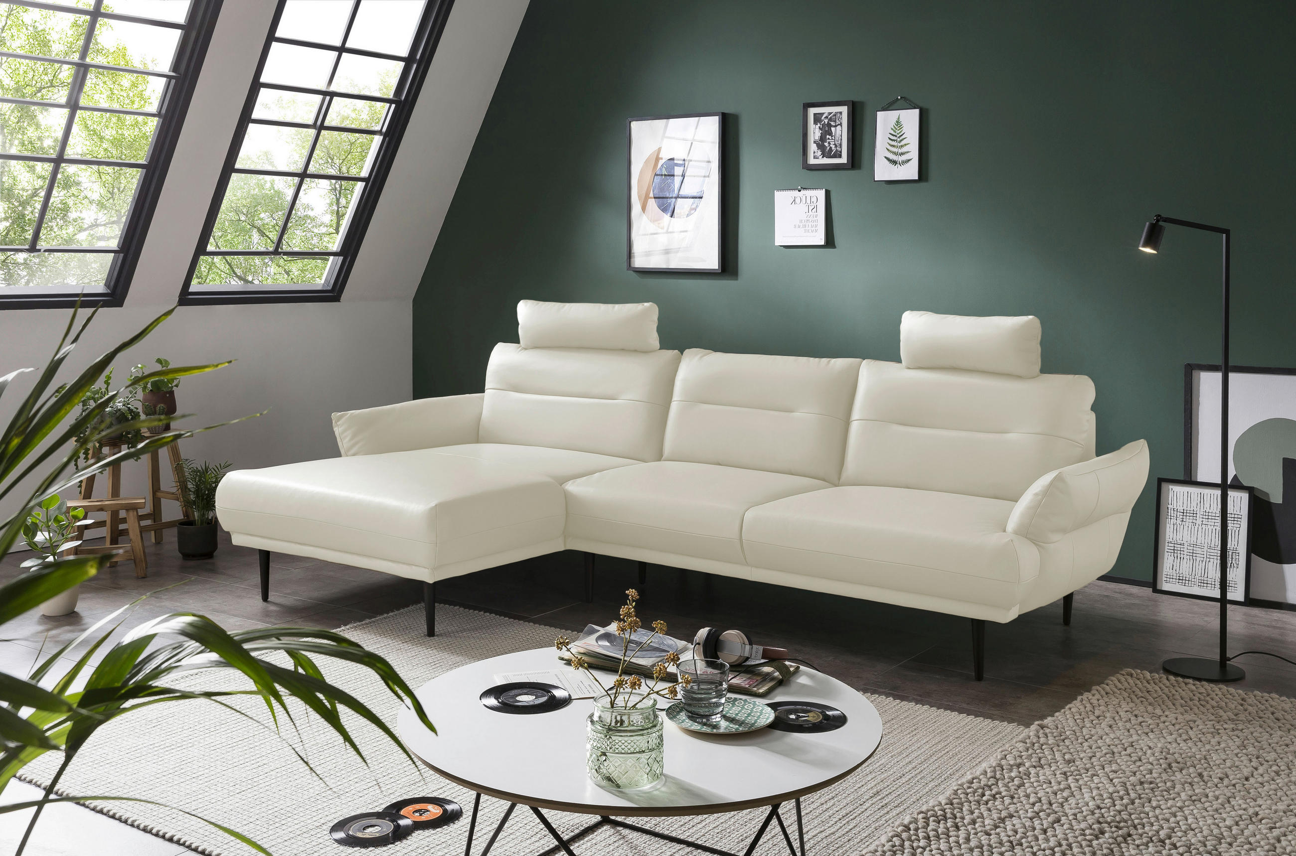 ECKSCHLAFSOFA Weiß Lederlook  - Schwarz/Weiß, Design, Holz/Textil (158/287cm) - Livetastic