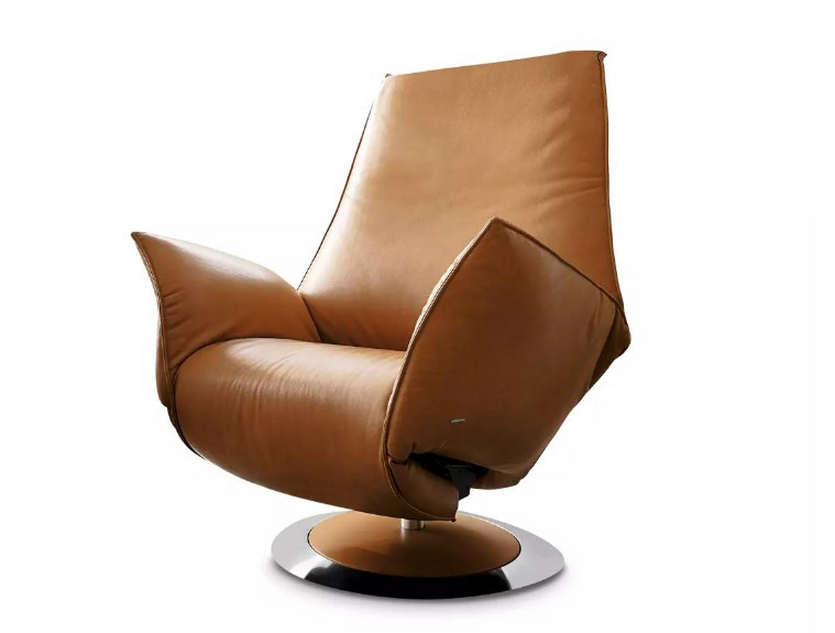 POČIVALNIK,  rjava usnje - barve nerjavečega jekla/rjava, Design, kovina/usnje (92-79/113-90/165cm) - Dieter Knoll