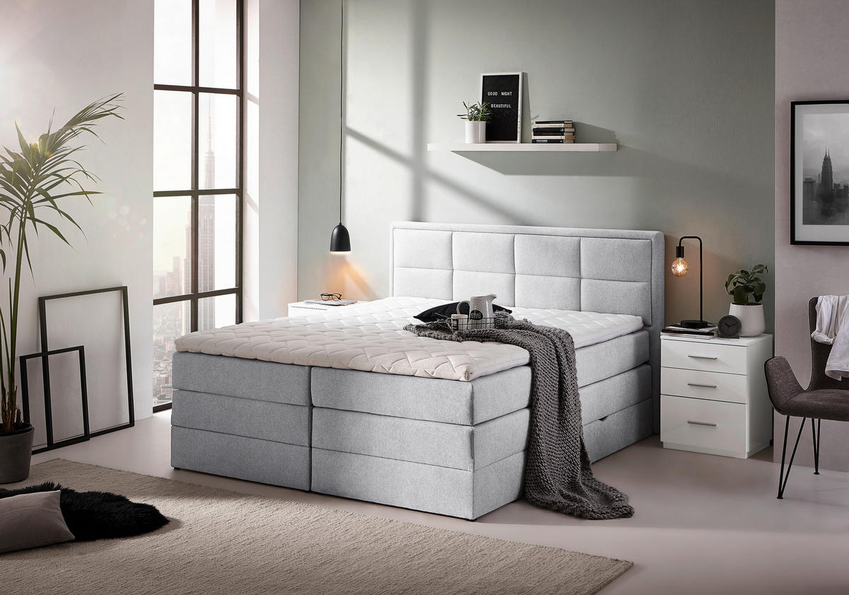 BOXSPRINGBETT 180/200 cm  in Greige  - Greige/Schwarz, Konventionell, Kunststoff/Textil (180/200cm) - Esposa
