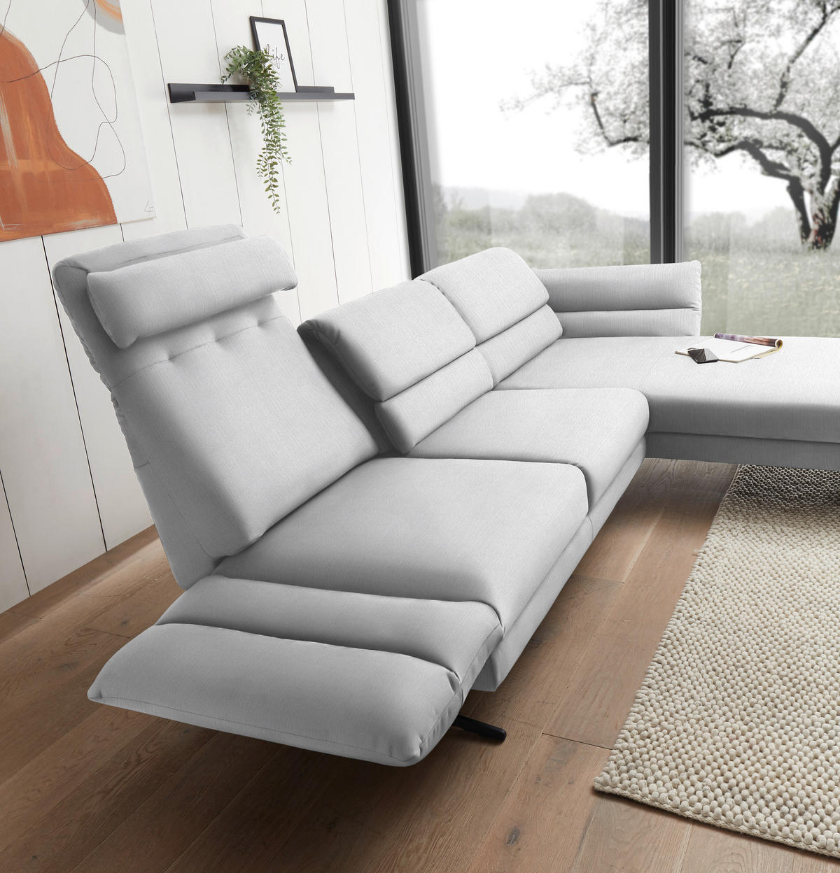 ECKSOFA in Flachgewebe Creme  279-327/176-217 cm  - Creme/Schwarz, Design, Textil/Metall (279-327/176-217cm) - Dieter Knoll