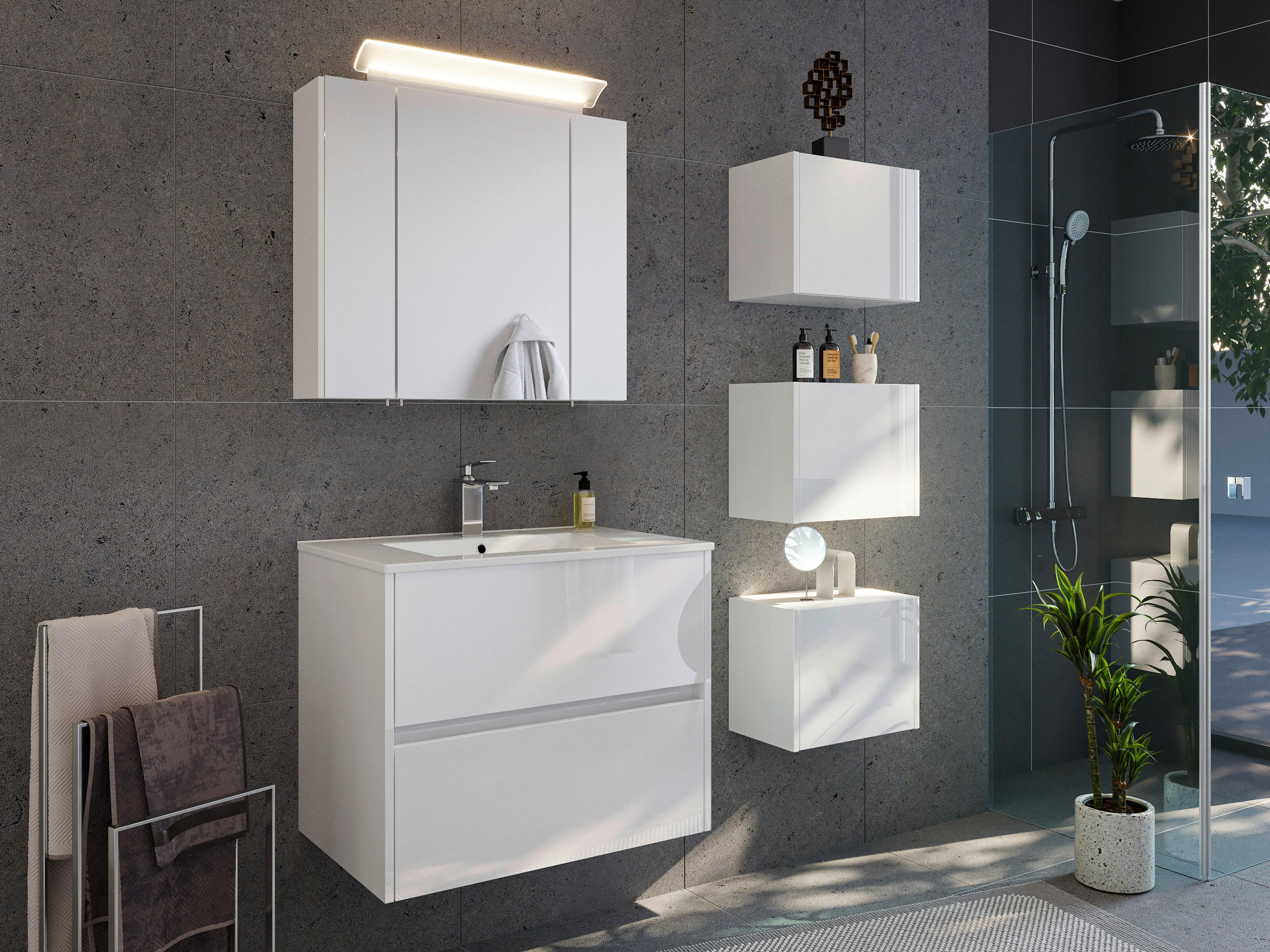 BADEZIMMER 5-teilig  in 70 cm  - Weiß Hochglanz/Weiß, Basics, Keramik/Holzwerkstoff (70cm) - MID.YOU