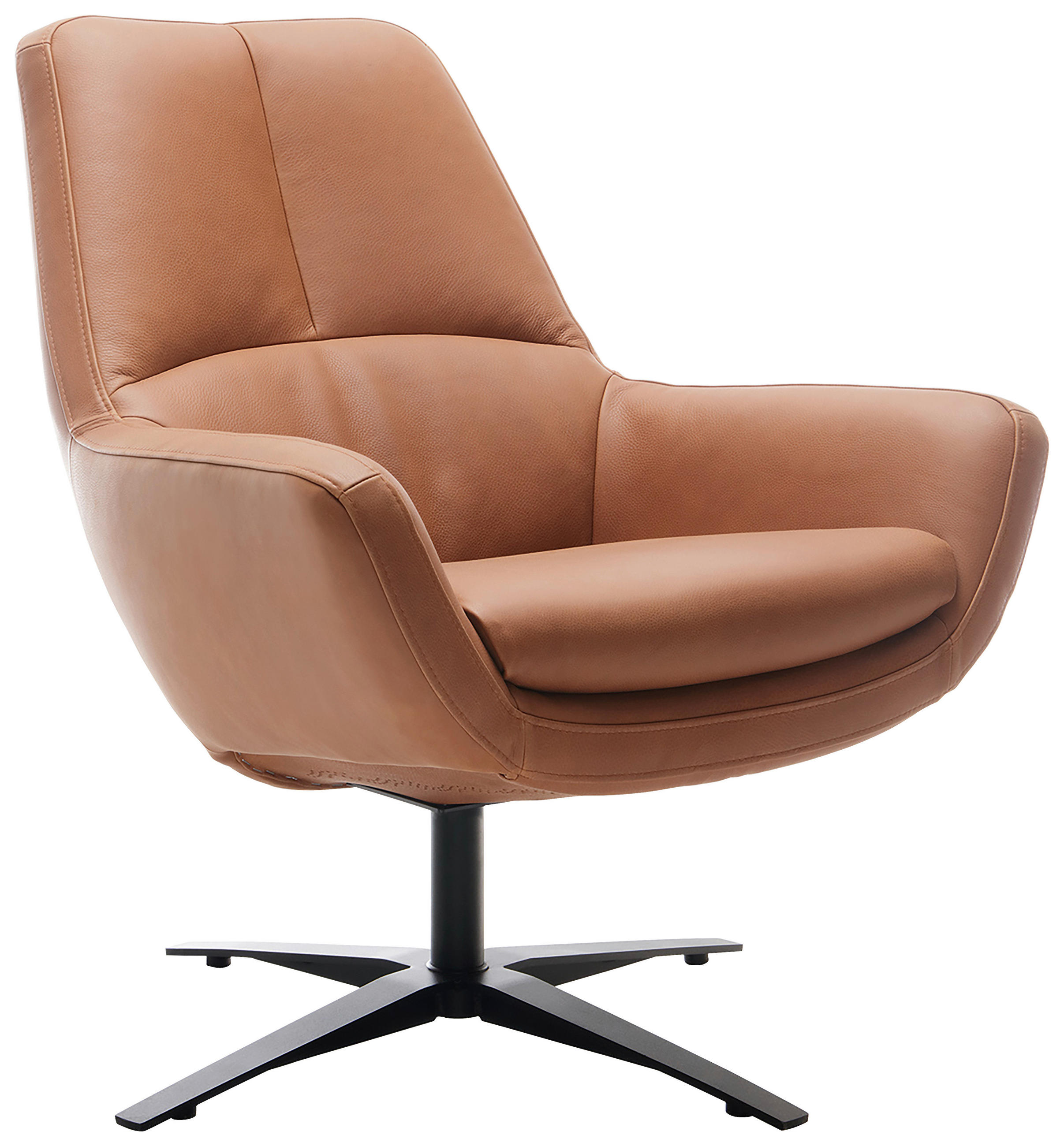 SESSEL BE ORGANIC Echtleder Cognac    - Cognac/Schwarz, MODERN, Leder/Metall (81/92/83cm) - Trendmanufaktur