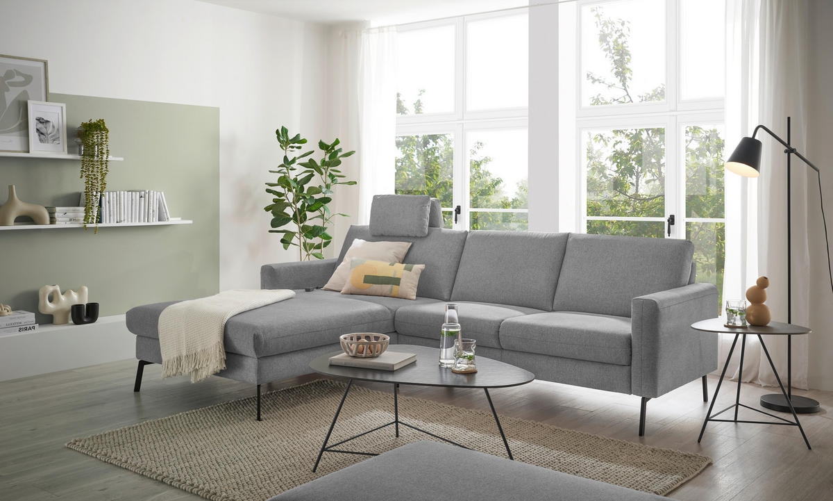 ECKSOFA Grau Flachgewebe  - Schwarz/Grau, Design, Textil/Metall (187/270cm) - Musterring