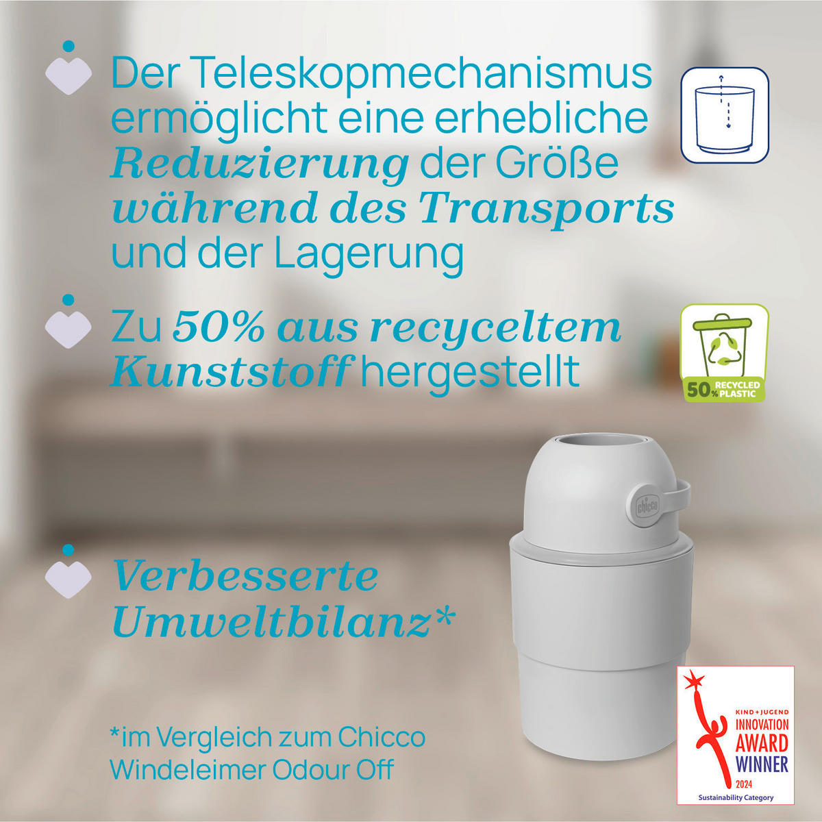 WINDELEIMER 28,5/48/28,5 cm  - Hellgrau, Basics, Kunststoff (28,5/48/28,5cm) - Chicco