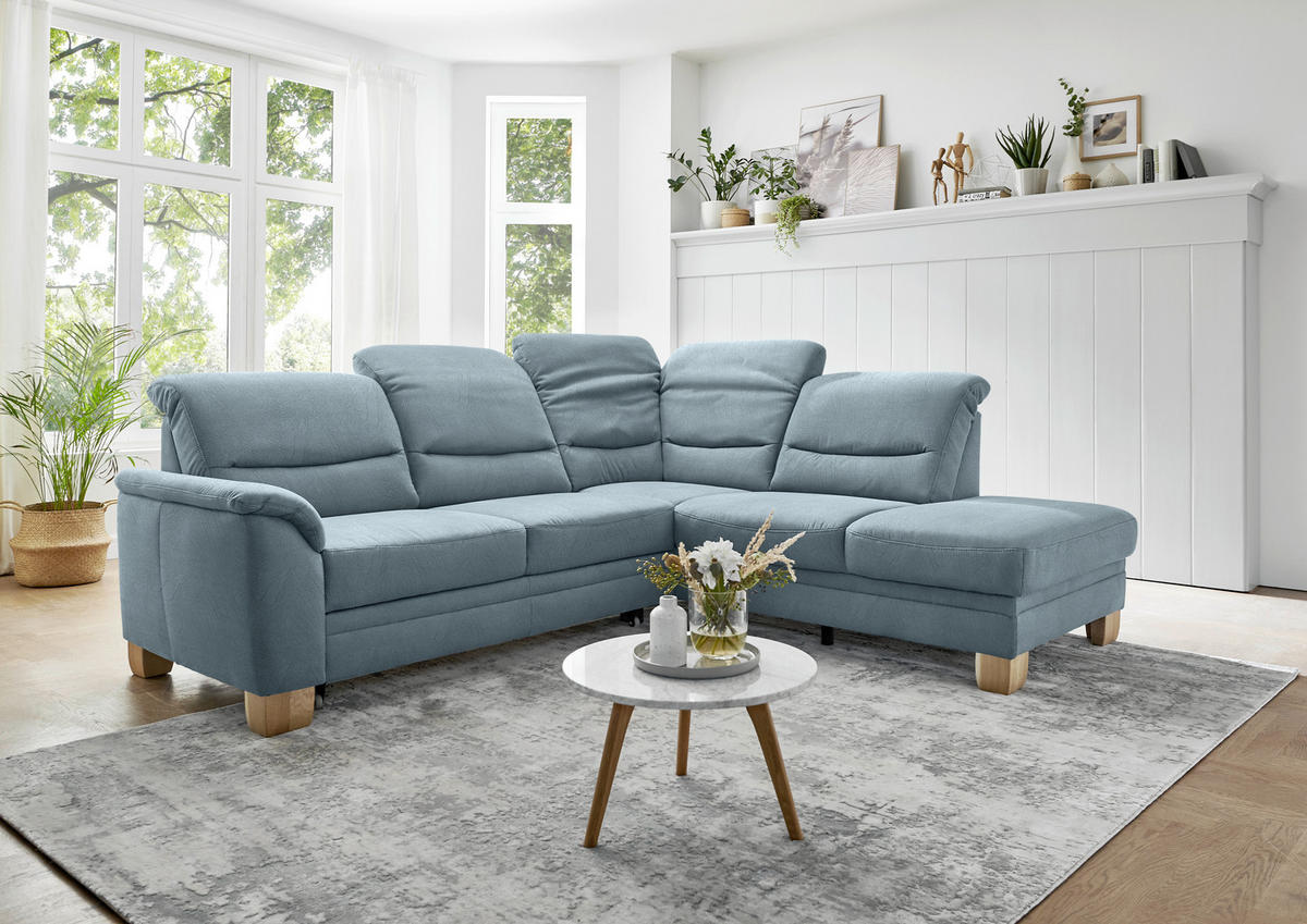 ECKSOFA in Mikrofaser Blau  254/224 cm  - Wildeiche/Blau, KONVENTIONELL, Holz/Textil (254/224cm) - Carryhome