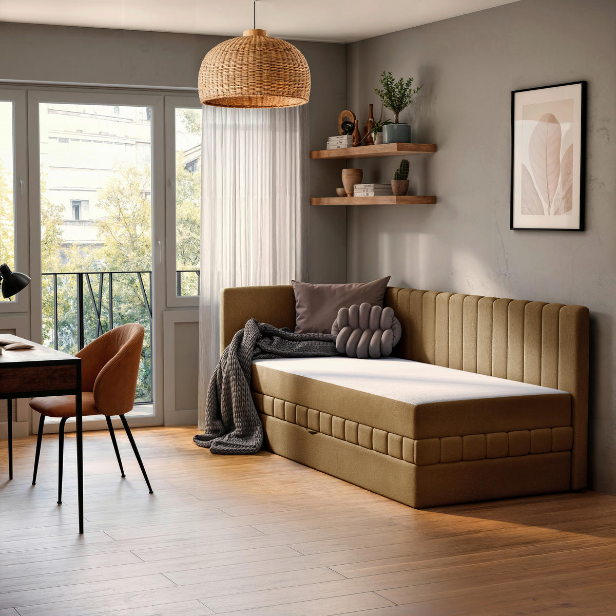 SCHLAFSOFA Chenille, Jacquard Gelb  - Gelb/Schwarz, Design, Kunststoff/Textil (99/83/212cm) - MID.YOU