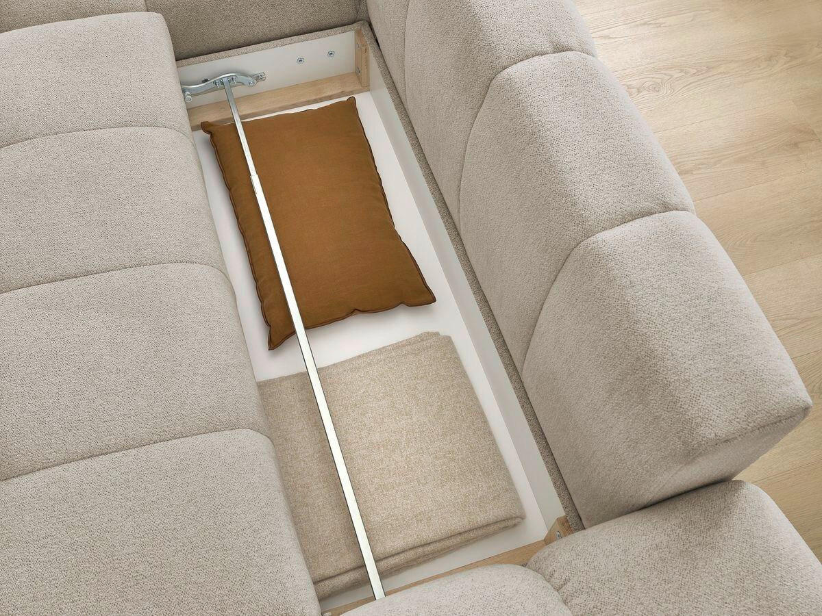 ECKSCHLAFSOFA EVEREST  mit Rücken echt, Armteil links, Armteil rechts Flachgewebe Taupe  - Taupe/Schwarz, MODERN, Kunststoff/Textil (180/318cm) - Livetastic