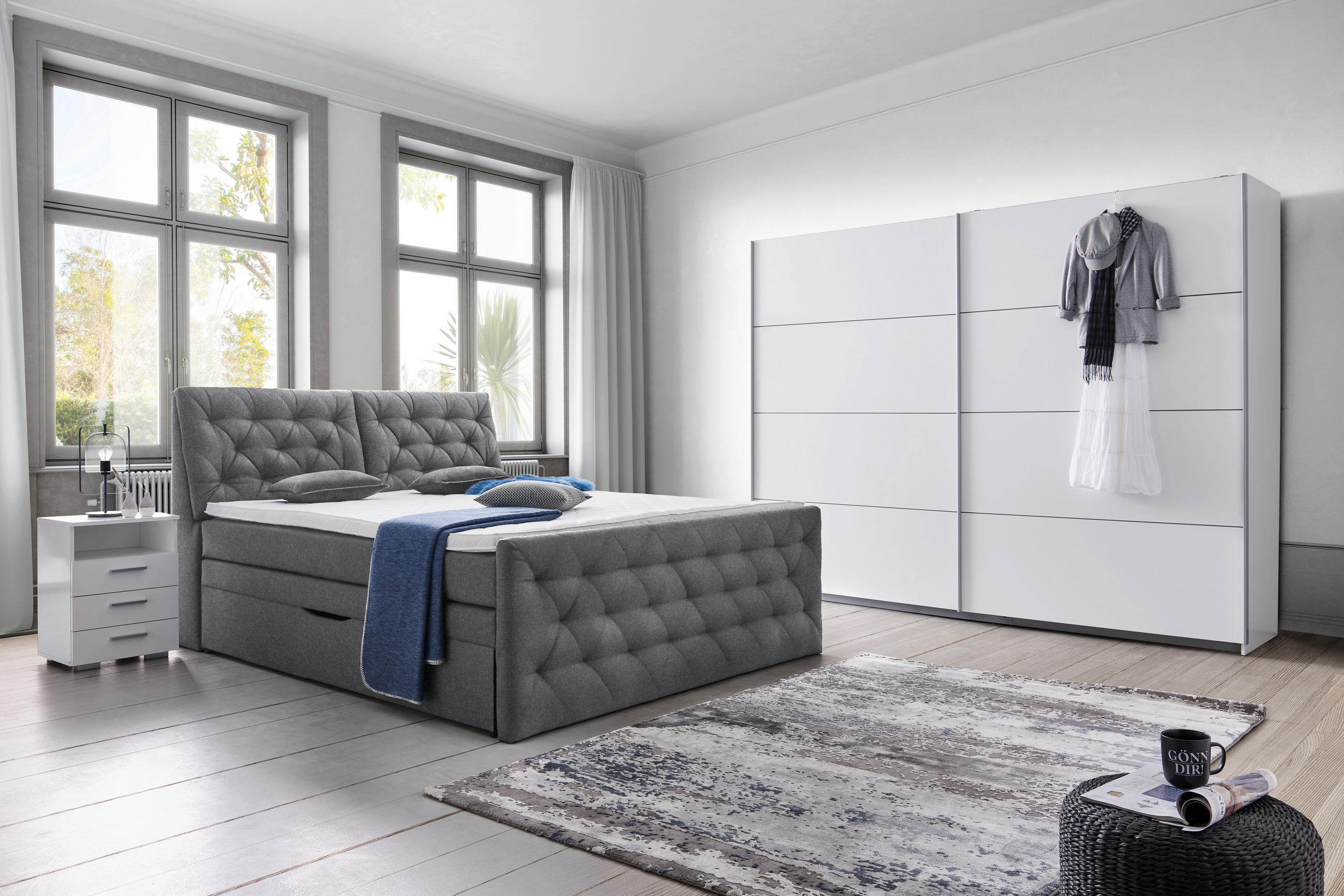 BOXSPRINGBETT 160/200 cm  in Grau  - Schwarz/Grau, KONVENTIONELL, Kunststoff/Textil (160/200cm) - Carryhome