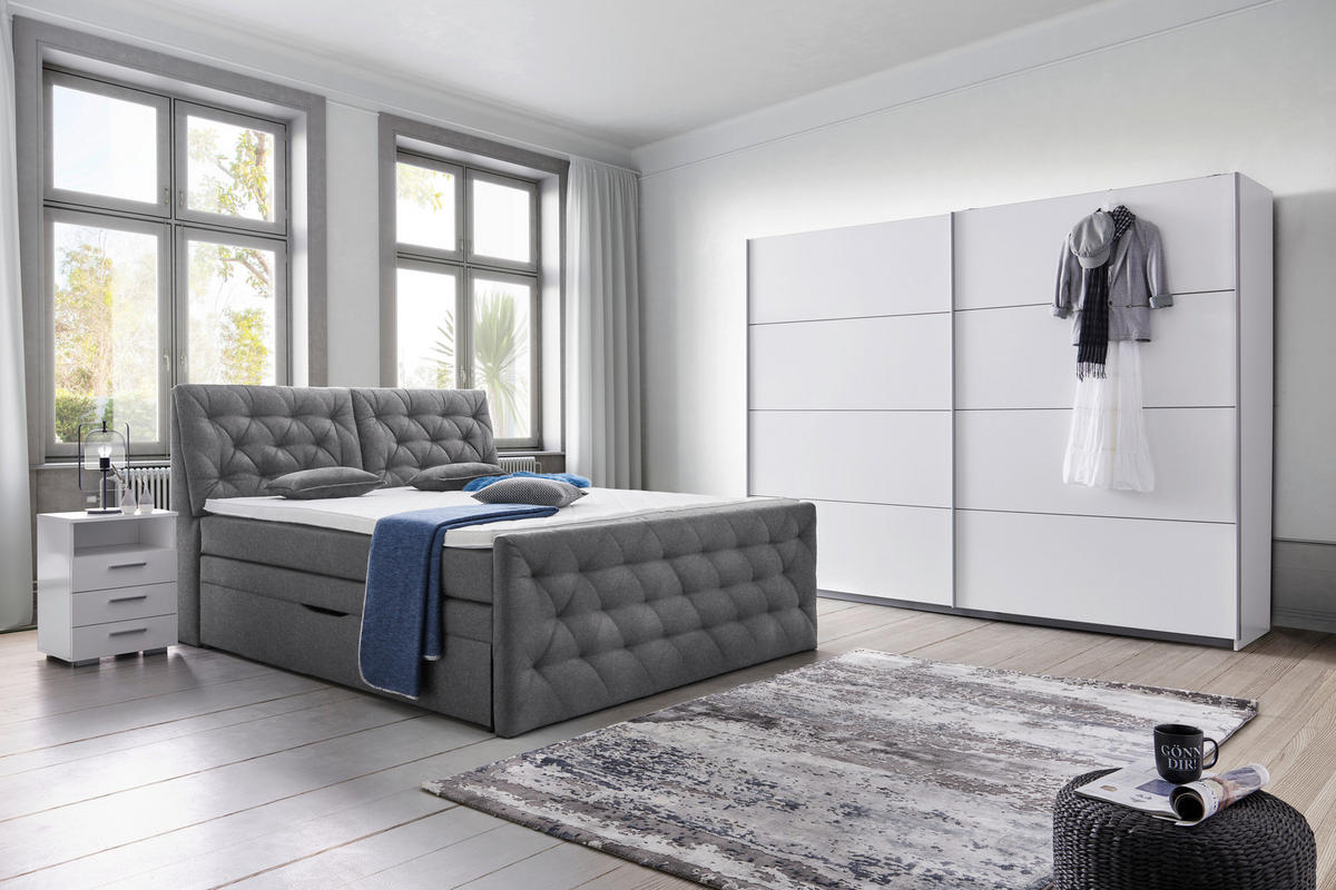 BOXSPRINGBETT 180/200 cm  in Grau  - Schwarz/Grau, KONVENTIONELL, Kunststoff/Textil (180/200cm) - Carryhome