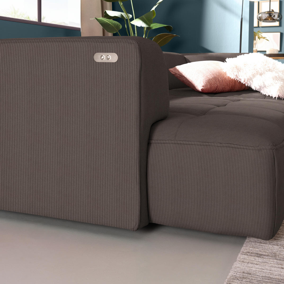 ECKSOFA Dunkelbraun Feincord Zierkissen, Rückenkissen, Sitzvorzug  - Dunkelbraun/Schwarz, Design, Kunststoff/Textil (288/188cm) - Welnova