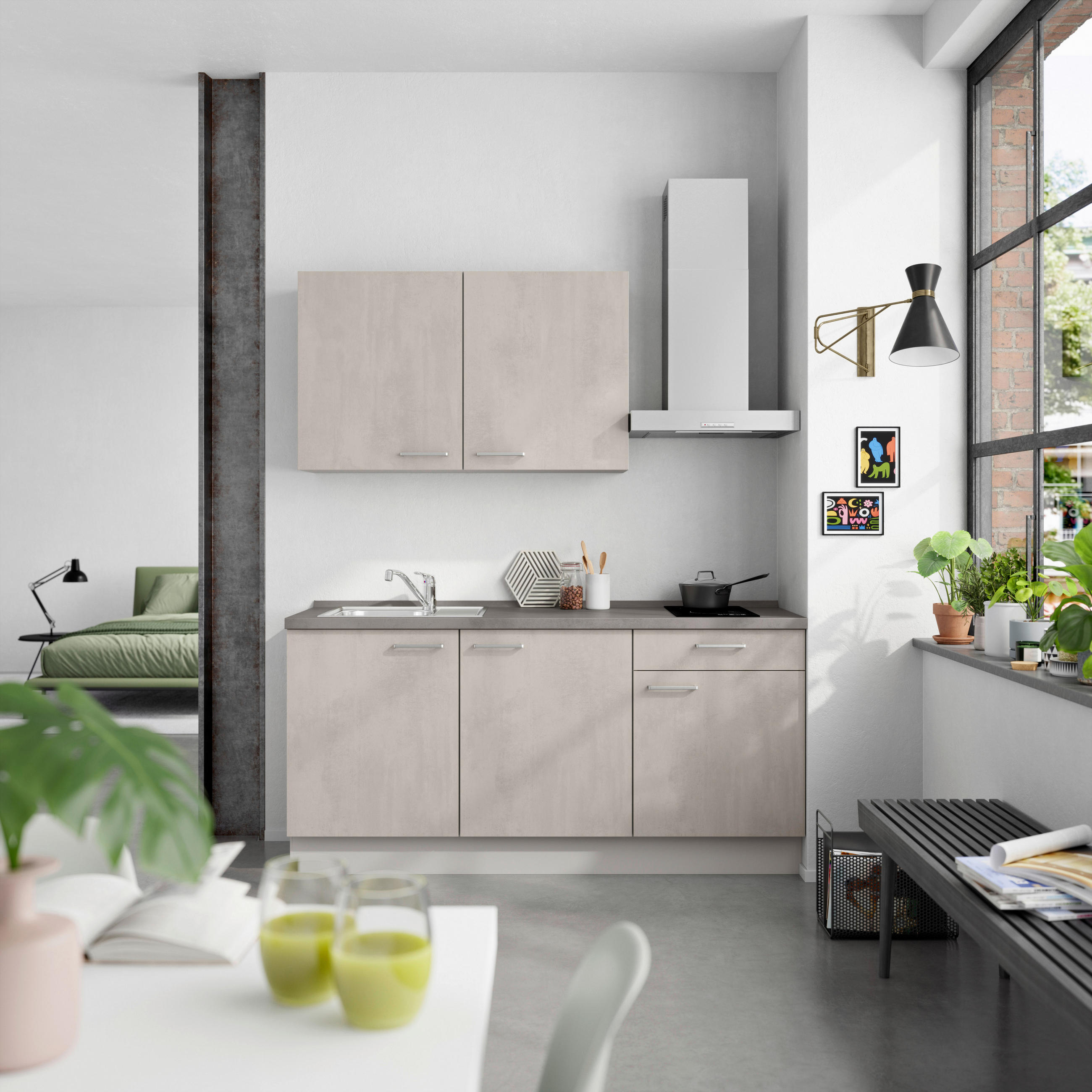 KÜCHENBLOCK Riva 180 cm  in Grau, Schieferfarben  - Schieferfarben/Edelstahlfarben, MODERN, Holzwerkstoff/Metall (180cm) - Nobilia