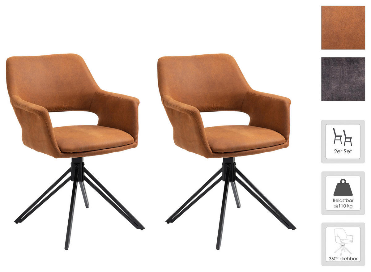 ARMLEHNSTUHL  Sitzfläche 360° drehbar   - Schwarz/Braun, KONVENTIONELL, Textil/Metall (57/84/61cm) - MID.YOU