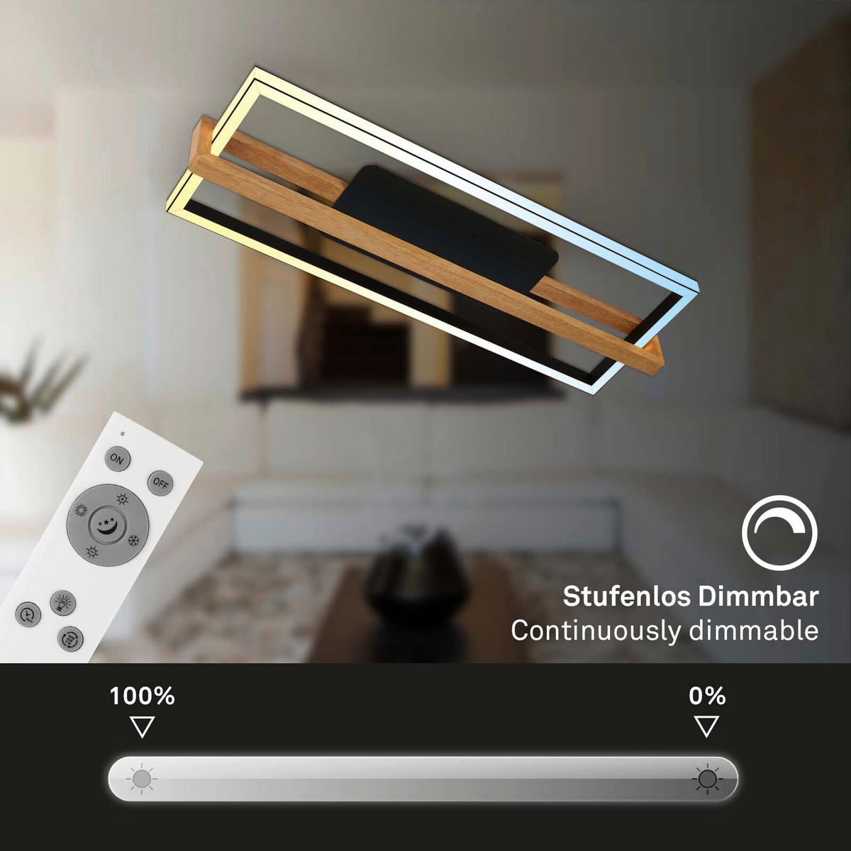 LED-DECKENLEUCHTE   - Schwarz/Braun, Natur, Holz/Kunststoff (84,5/30/12cm) - Briloner