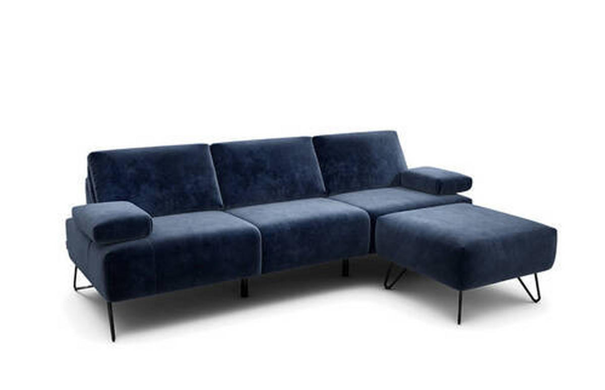3-SITZER-SOFA in Samt Dunkelblau  - Schwarz/Dunkelblau, Design, Textil/Metall (234-264/85/86-94cm) - SENSOO