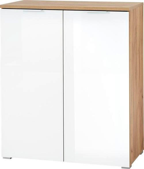 SCHUHSCHRANK Weiß, Eichefarben  - Eichefarben/Alufarben, KONVENTIONELL, Glas/Holzwerkstoff (89/105/40cm) - Xora