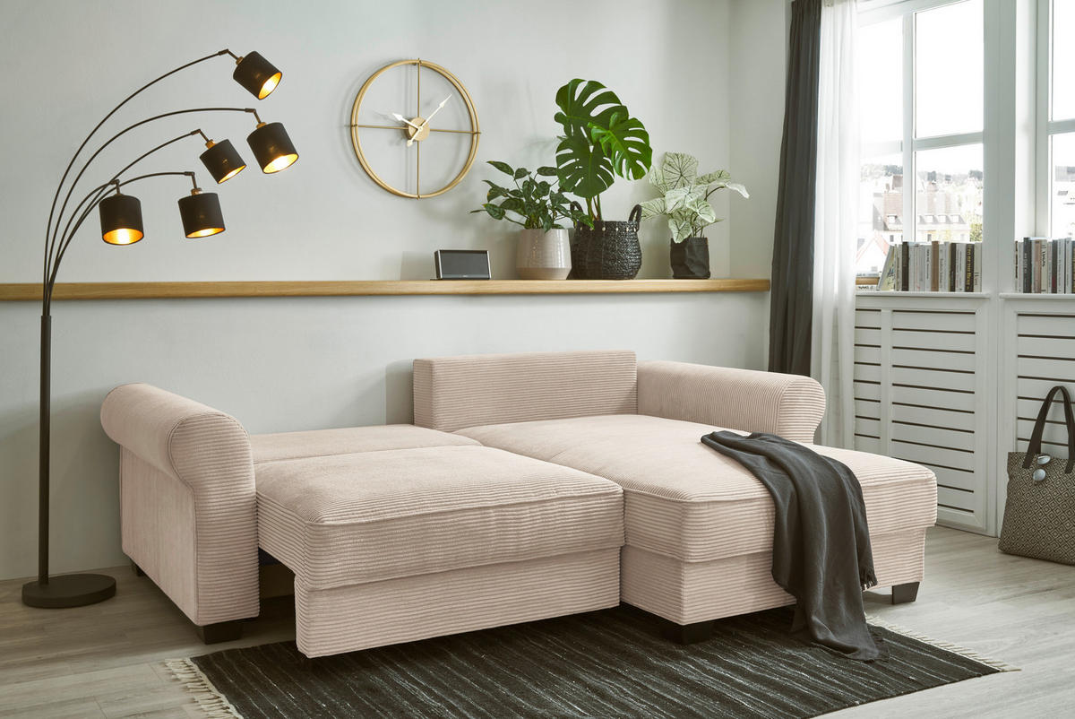 ECKSOFA Cord Creme  - Creme/Schwarz, Basics, Kunststoff/Textil (255/92/185cm) - MID.YOU