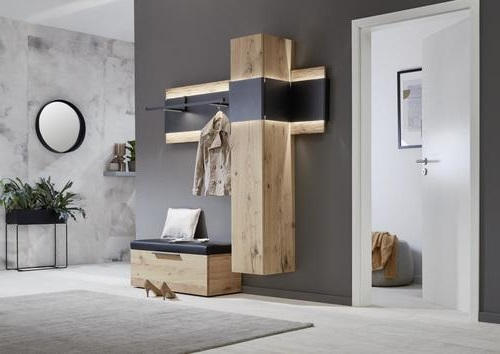 GARDEROBE Anthrazit, Eichefarben - Eichefarben/Anthrazit, Natur, Holz/Metall (178/176/39cm) - Voglauer