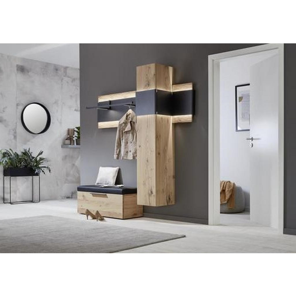 Thumbnail - Voglauer Garderobe, Anthrazit, Eiche, Holz, Metall, 2-teilig, Wildeiche, furniert, mehrschichtige Massivholzplatte (Tisc...