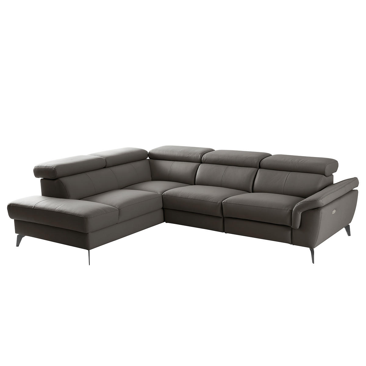 ECKSOFA SONO in Lederlook Echtleder Dunkelbraun Bettkasten, Armteilverstellung, Kopfteilverstellung  210/265 cm  - Dunkelbraun/Schwarz, Design, Leder/Textil (210/265cm) - Livetastic