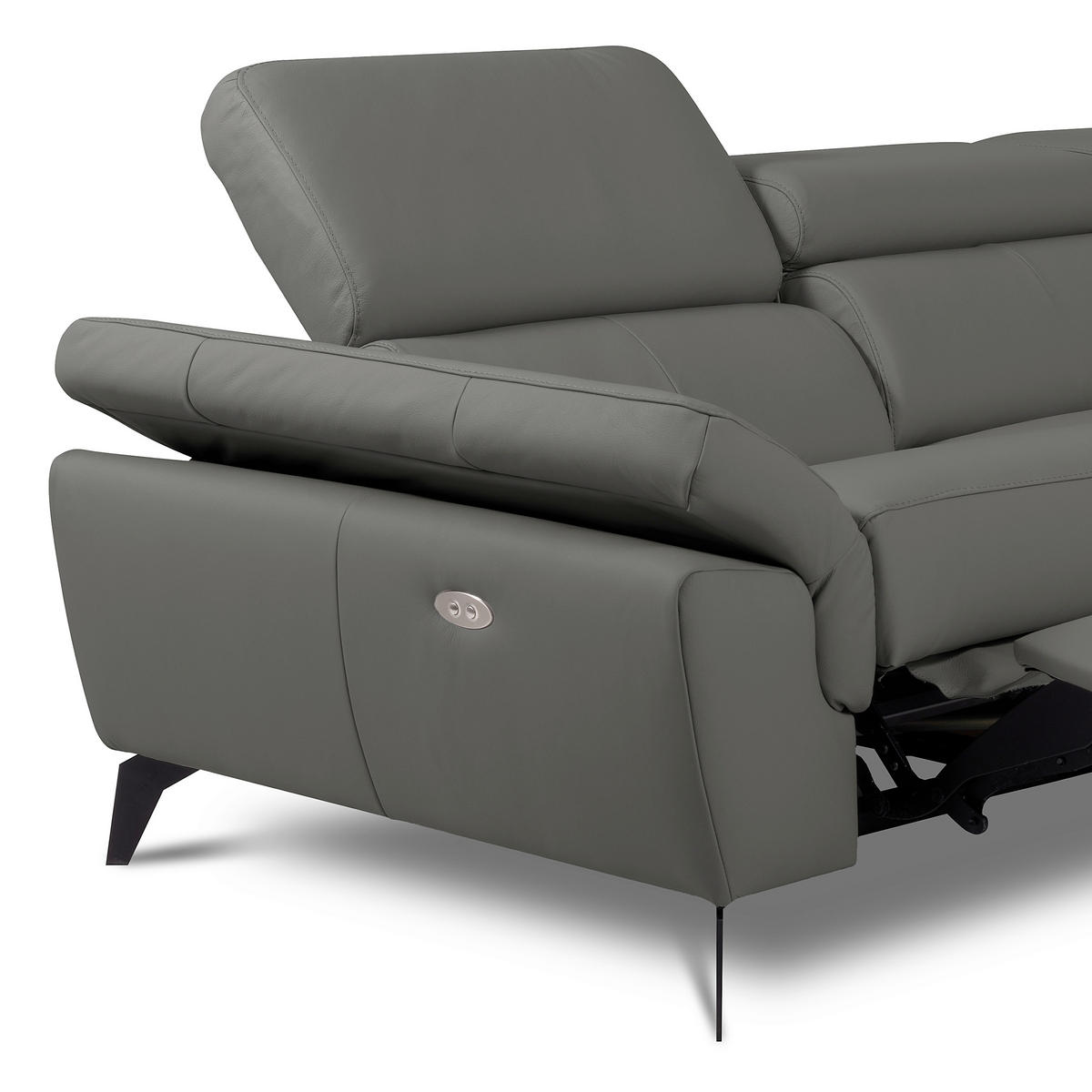 ECKSOFA SONO in Lederlook Echtleder Anthrazit Armteilverstellung, Kopfteilverstellung  252/179 cm  - Anthrazit/Schwarz, Design, Leder/Textil (252/179cm) - Livetastic
