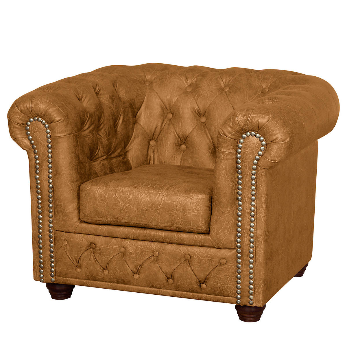 SITZGARNITUR YORK in Lederlook Cognac  - Cognac/Braun, Design, Holz/Textil (203/72/86cm) - P & B