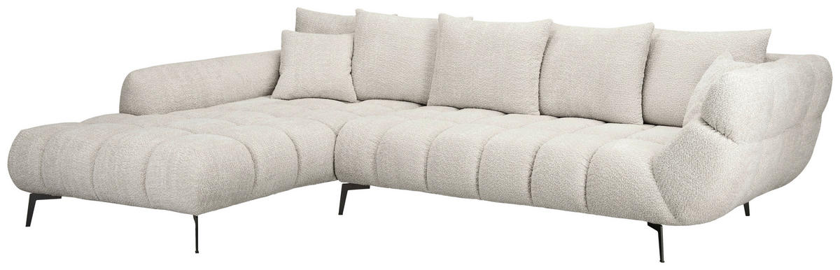 ECKSOFA Elfenbein Bouclé Zierkissen, Rückenkissen, Rücken echt  - Elfenbein/Schwarz, MODERN, Textil/Metall (217/318cm) - Carryhome