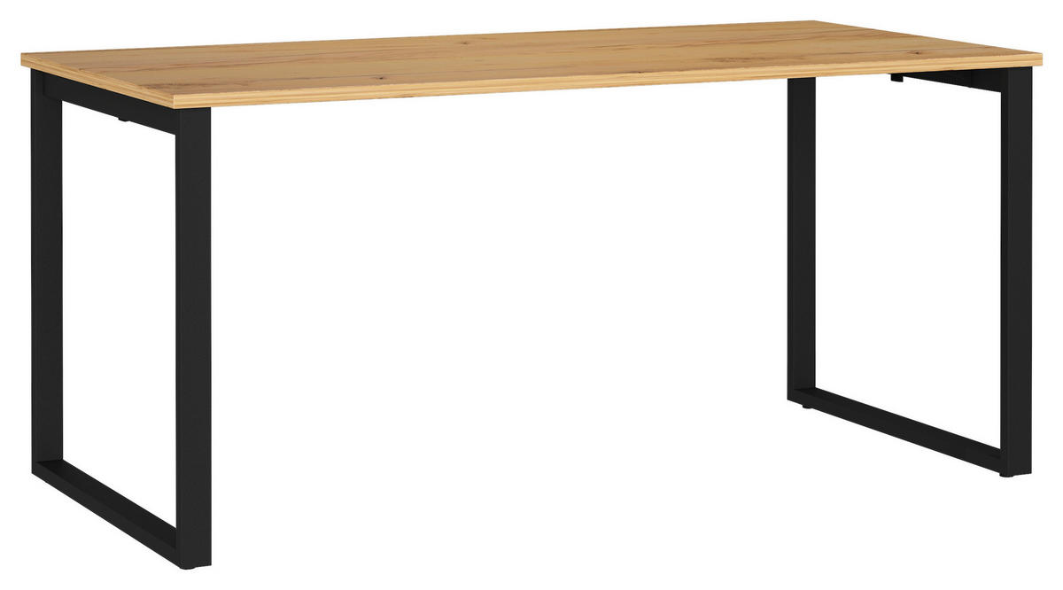 SCHREIBTISCH 160/80/75 cm, Schwarz, Eichefarben, Hellbraun, in verschiedenen Holz-Dekoren erhältlich, justierbare Füße  - Hellbraun/Eichefarben, MODERN, Holzwerkstoff/Metall (160/80/75cm) - Novel