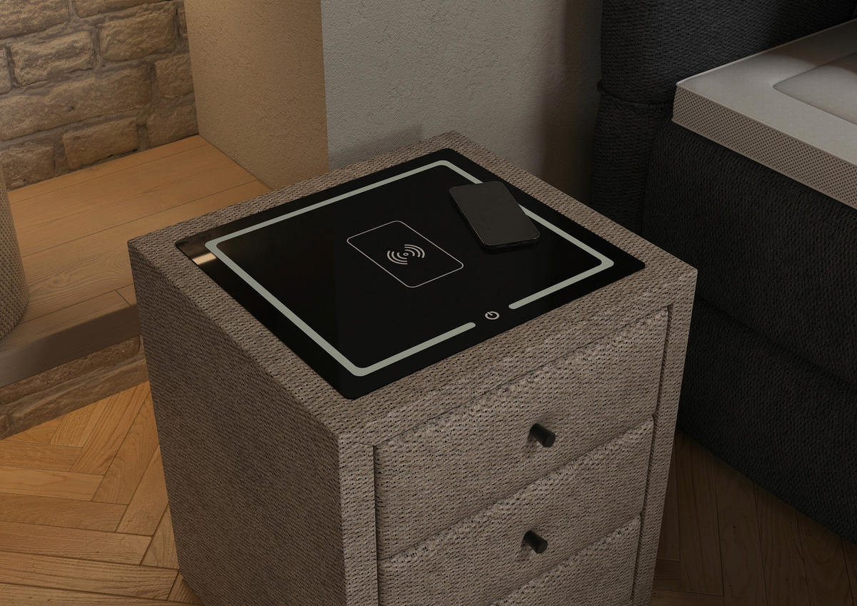 NACHTSCHRANK 49,5/56,5/46 cm, Sandfarben,  - Sandfarben/Schwarz, Basics, Glas/Kunststoff (49,5/56,5/46cm) - Chameo