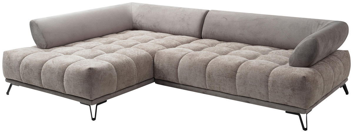 ECKSOFA Taupe Chenille Zierkissen, Rückenkissen, Rücken echt  - Taupe/Schwarz, MODERN, Textil/Metall (184/262cm) - MID.YOU